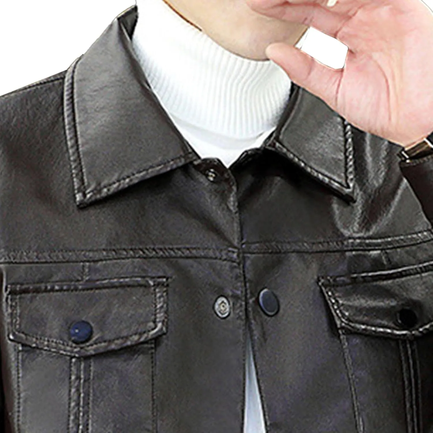 Maiyifu-GJ Men's Faux Leather Jacket Casual Warm Fleece Lined Leather Jacket Fall Winter Motorcycle Biker Coat Windbreaker