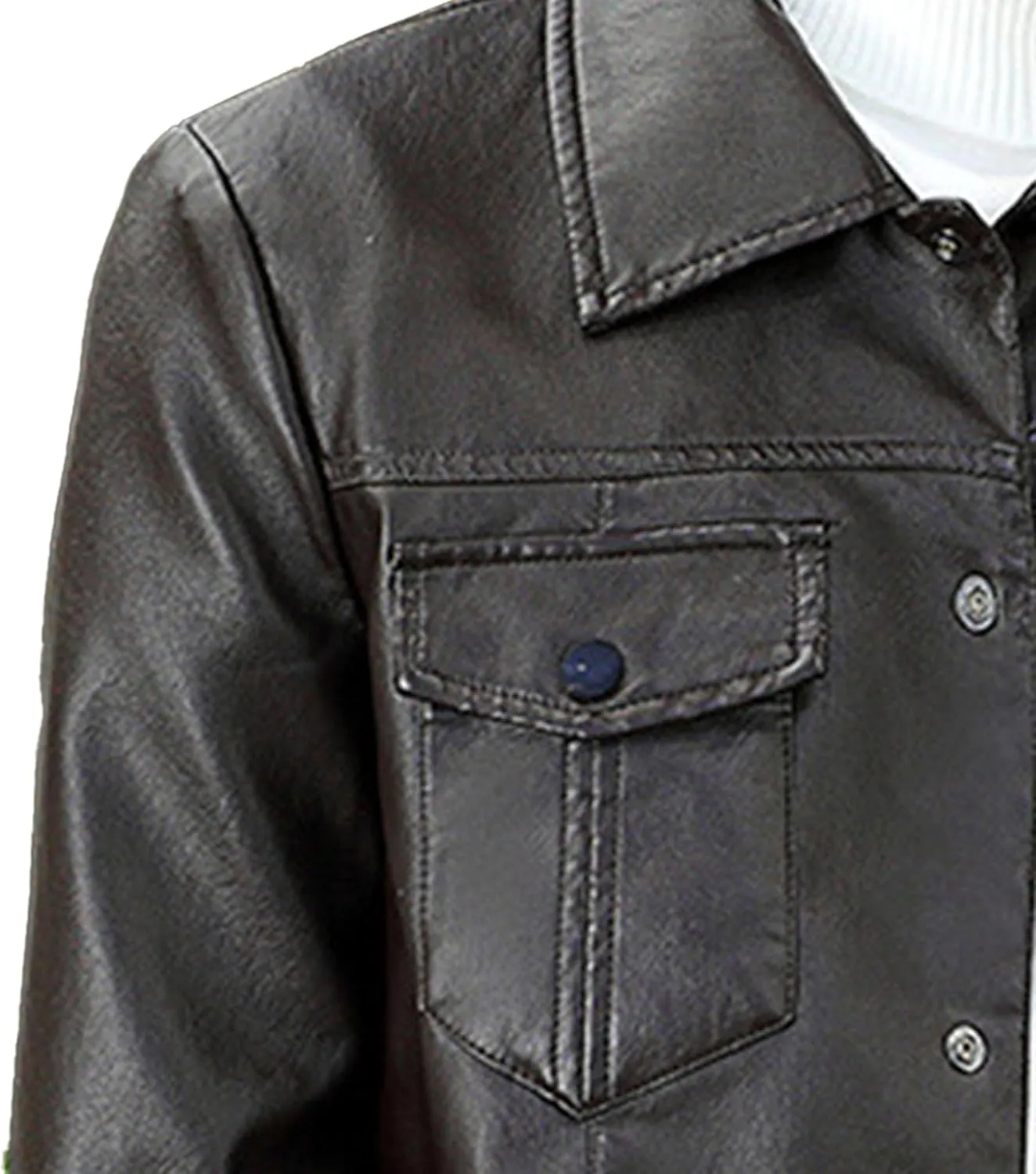Maiyifu-GJ Men's Faux Leather Jacket Casual Warm Fleece Lined Leather Jacket Fall Winter Motorcycle Biker Coat Windbreaker