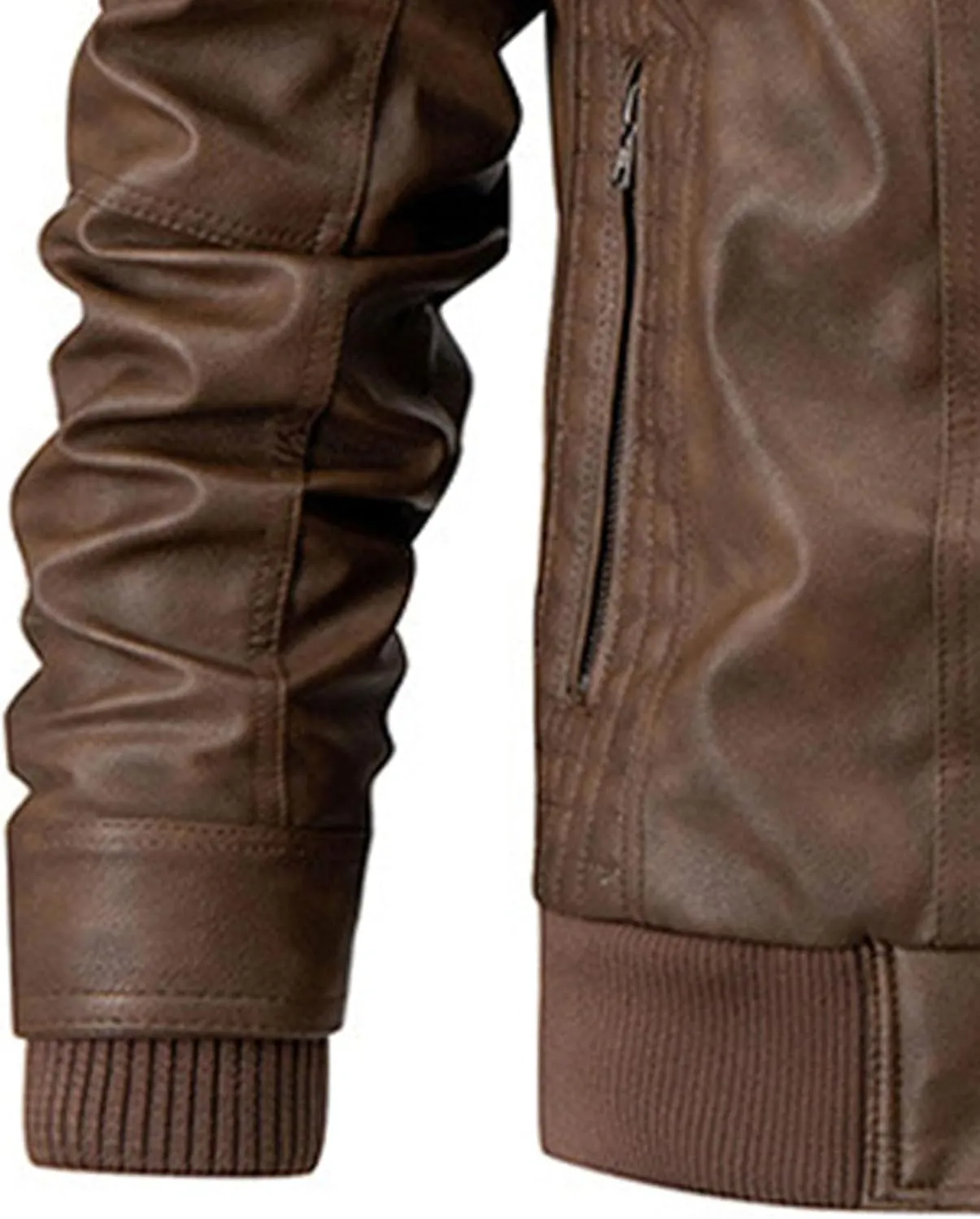 Maiyifu-GJ Men's Faux Leather Jacket Fall Winter Warm Hooded Leather Jacket Vintage Motorcycle Biker Coat Windbreaker