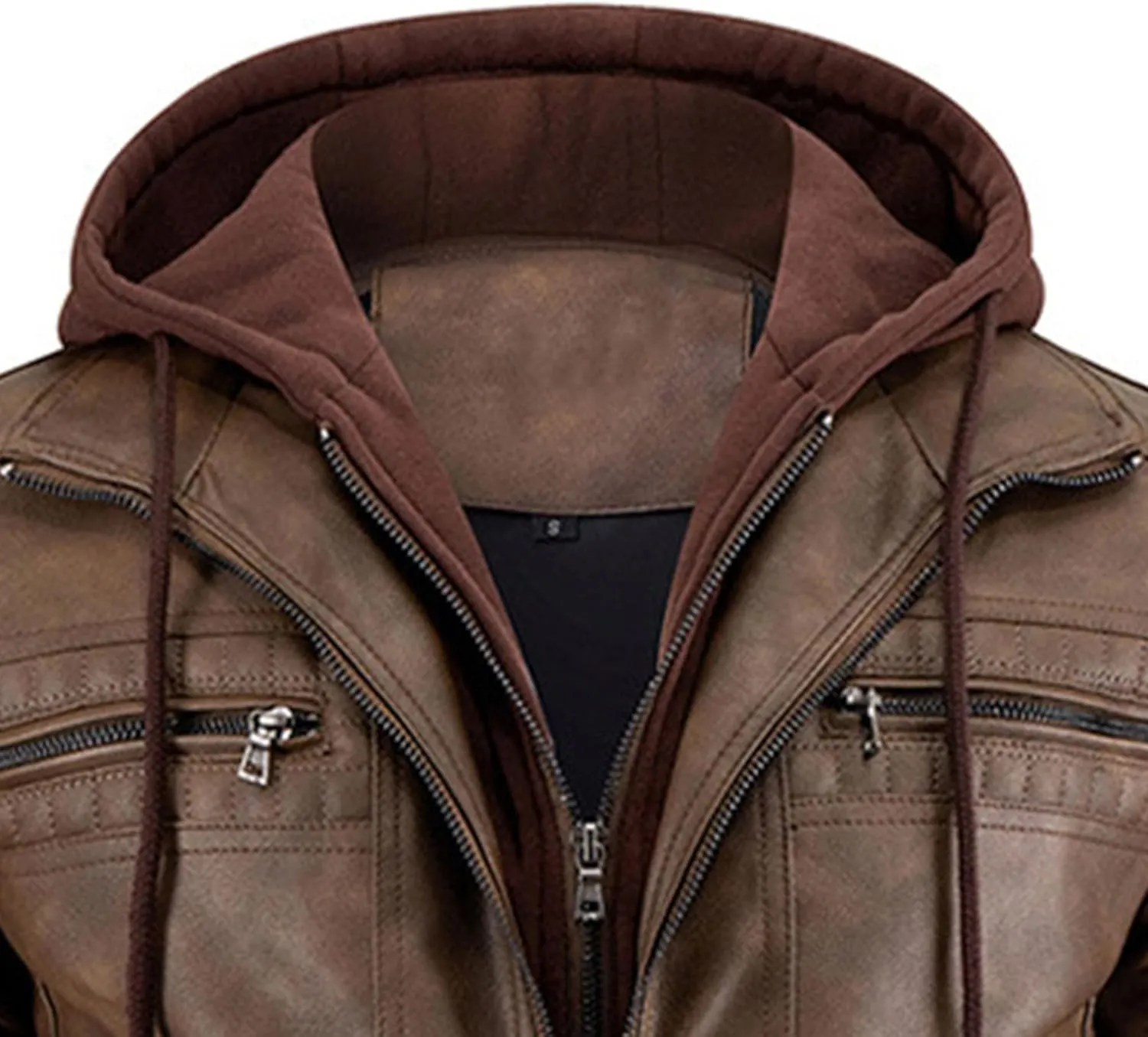 Maiyifu-GJ Men's Faux Leather Jacket Fall Winter Warm Hooded Leather Jacket Vintage Motorcycle Biker Coat Windbreaker
