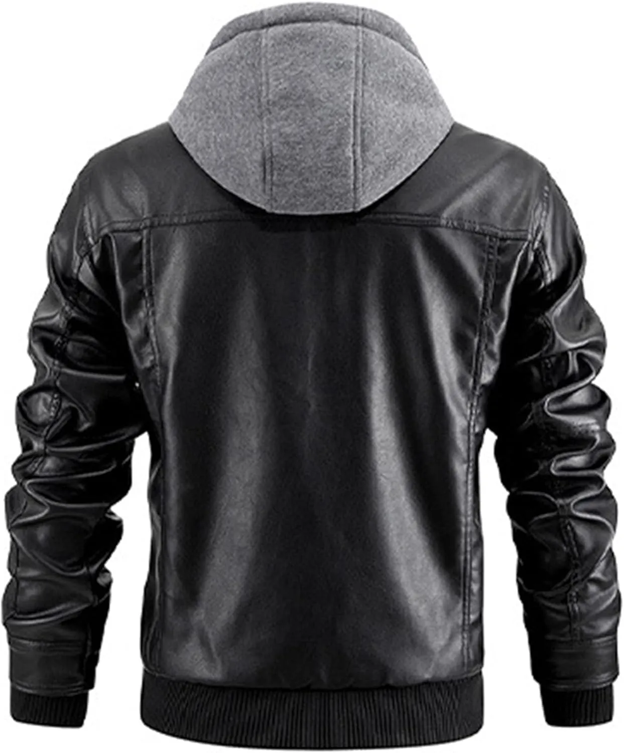 Maiyifu-GJ Men's Faux Leather Jacket Fall Winter Warm Hooded Leather Jacket Vintage Motorcycle Biker Coat Windbreaker
