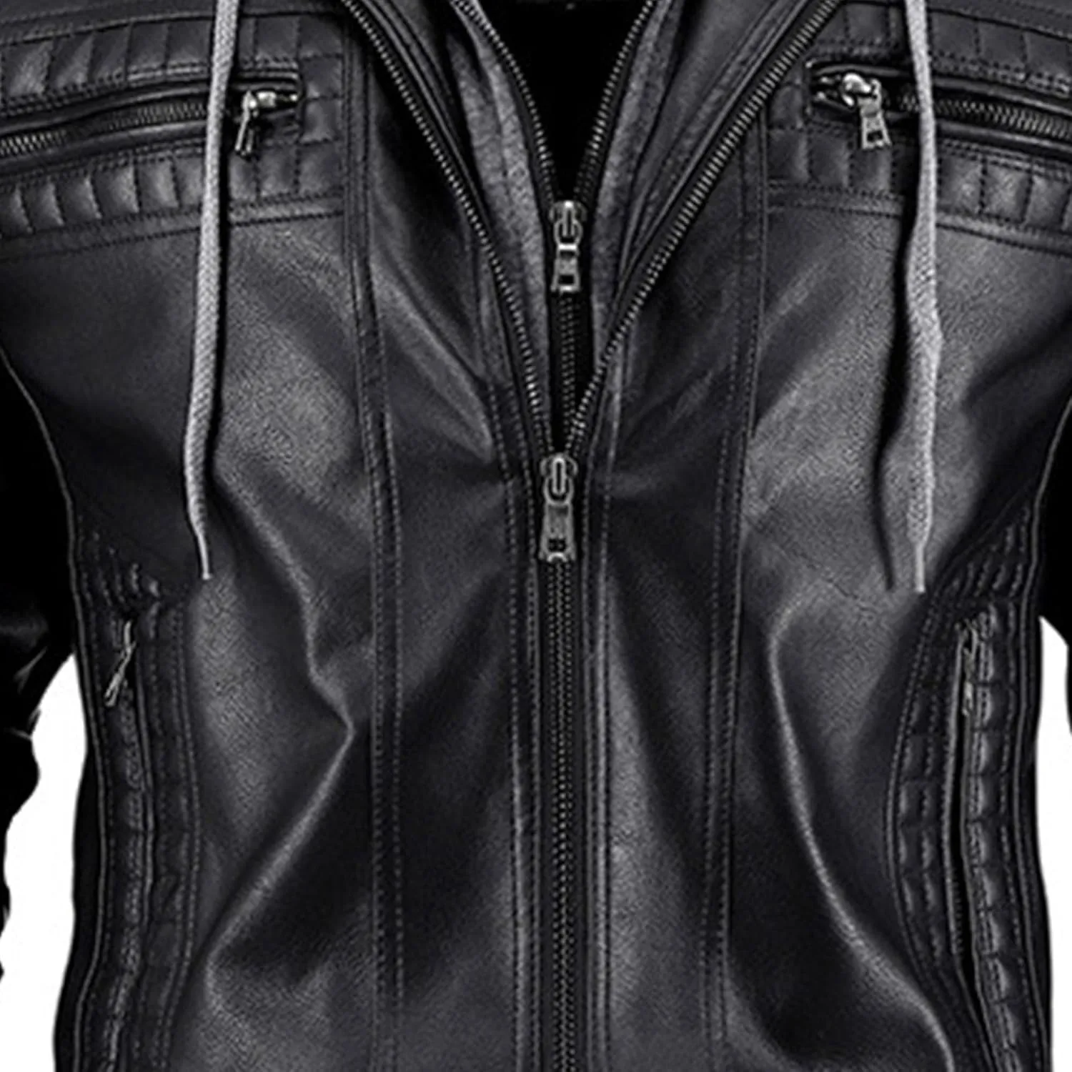 Maiyifu-GJ Men's Faux Leather Jacket Fall Winter Warm Hooded Leather Jacket Vintage Motorcycle Biker Coat Windbreaker