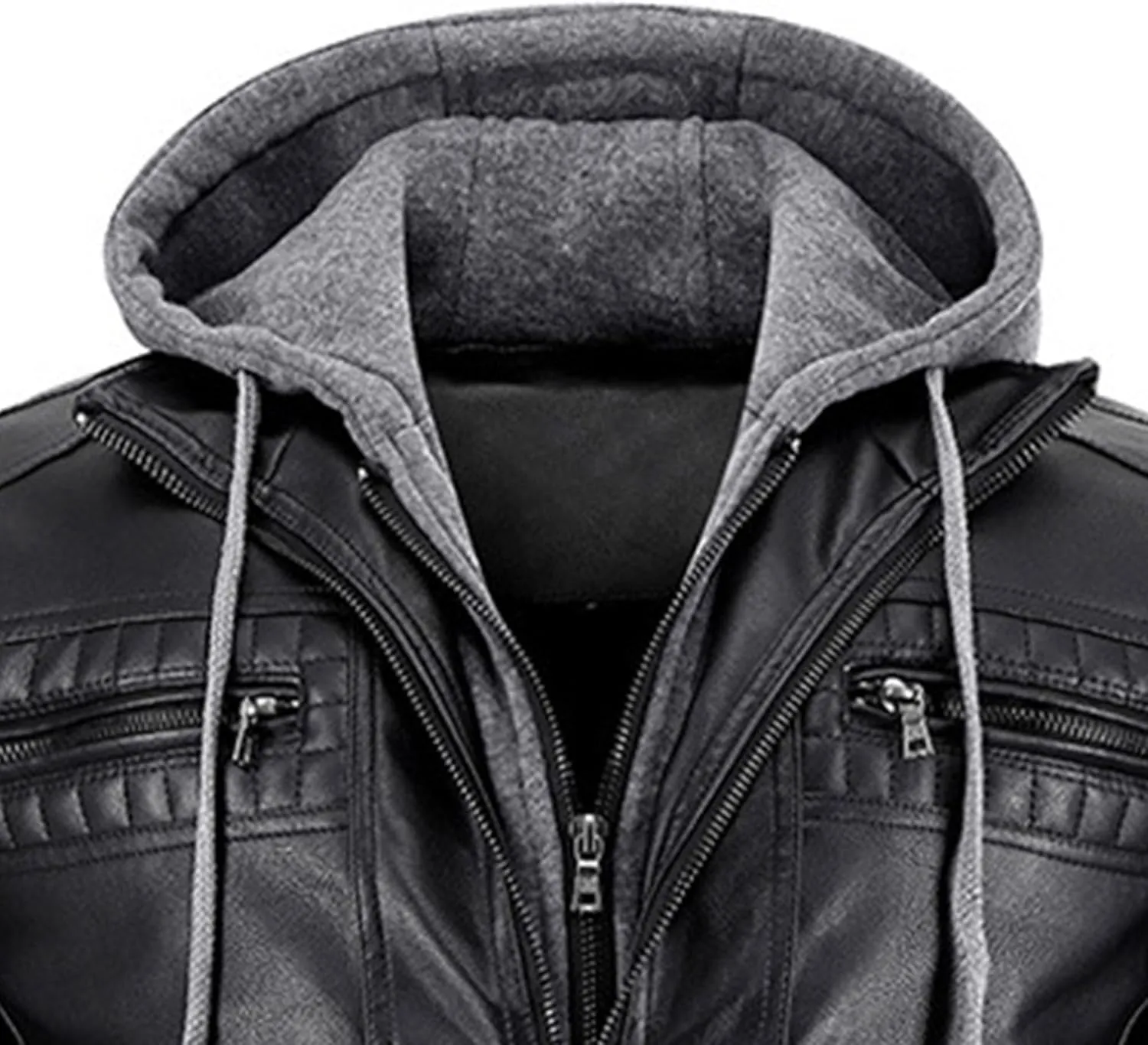 Maiyifu-GJ Men's Faux Leather Jacket Fall Winter Warm Hooded Leather Jacket Vintage Motorcycle Biker Coat Windbreaker