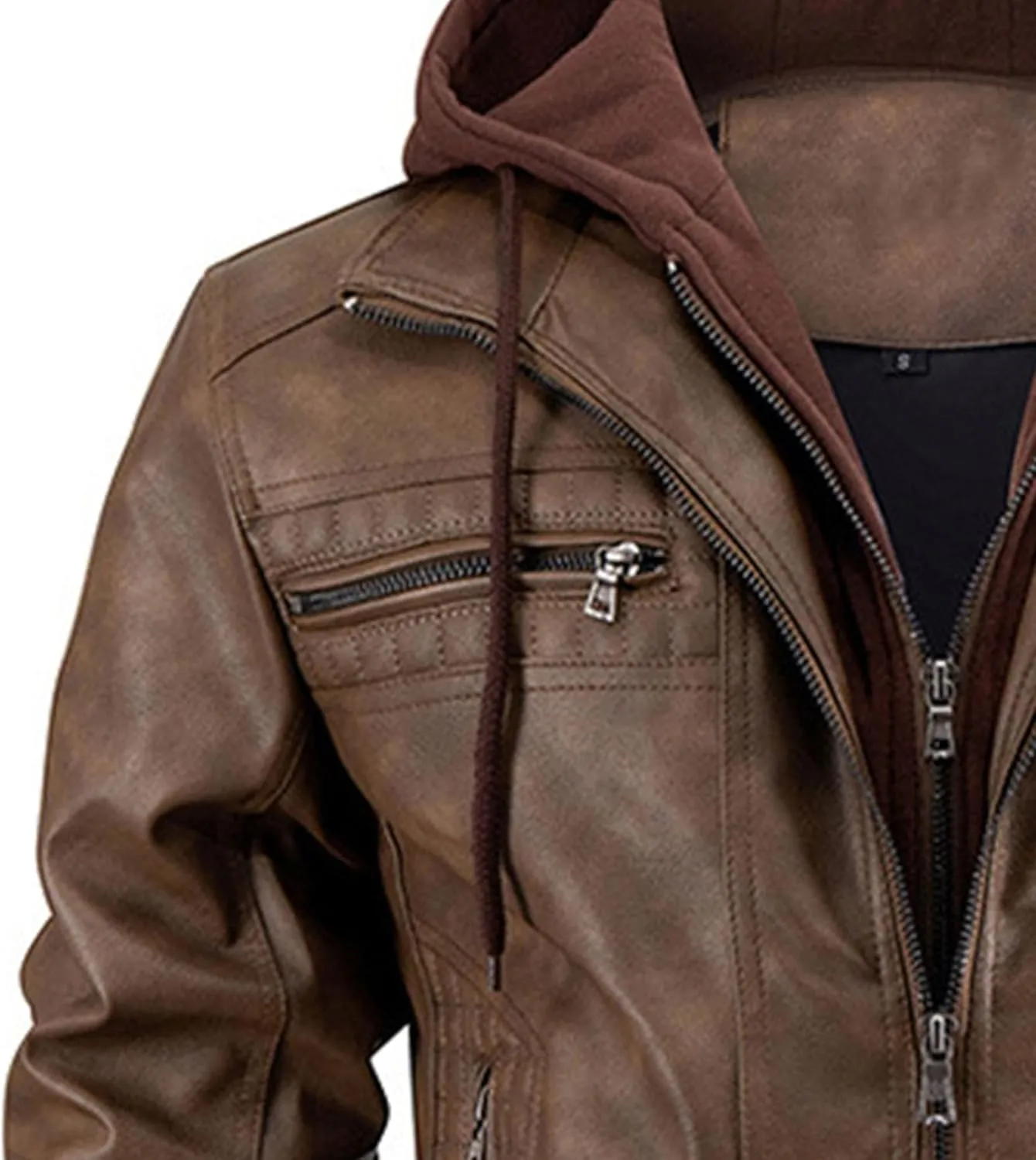Maiyifu-GJ Men's Faux Leather Jacket Fall Winter Warm Hooded Leather Jacket Vintage Motorcycle Biker Coat Windbreaker