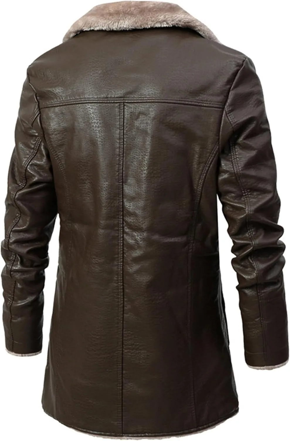 Maiyifu-GJ Men's Faux Leather Jacket Motorcycle Biker Coat Mid-length Overcoat Fleece Lined Leather Jacket Windbreaker