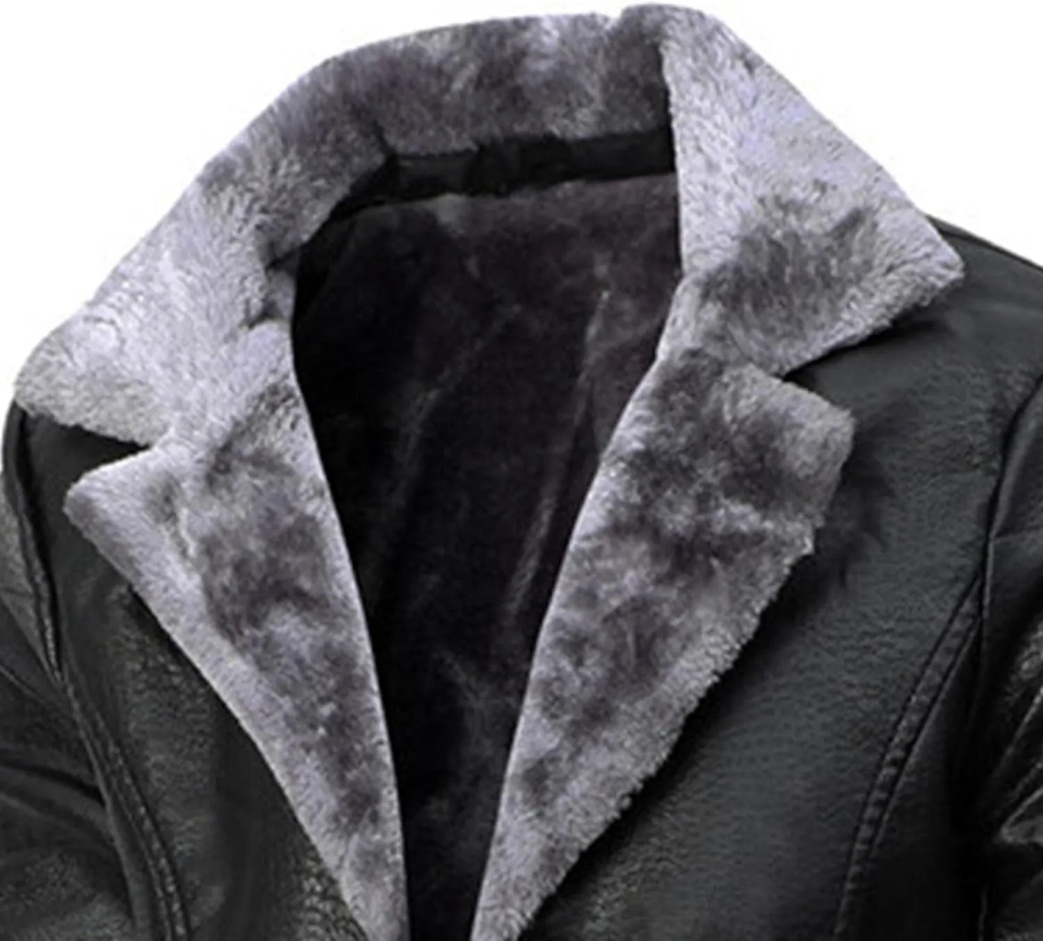 Maiyifu-GJ Men's Faux Leather Jacket Motorcycle Biker Coat Mid-length Overcoat Fleece Lined Leather Jacket Windbreaker