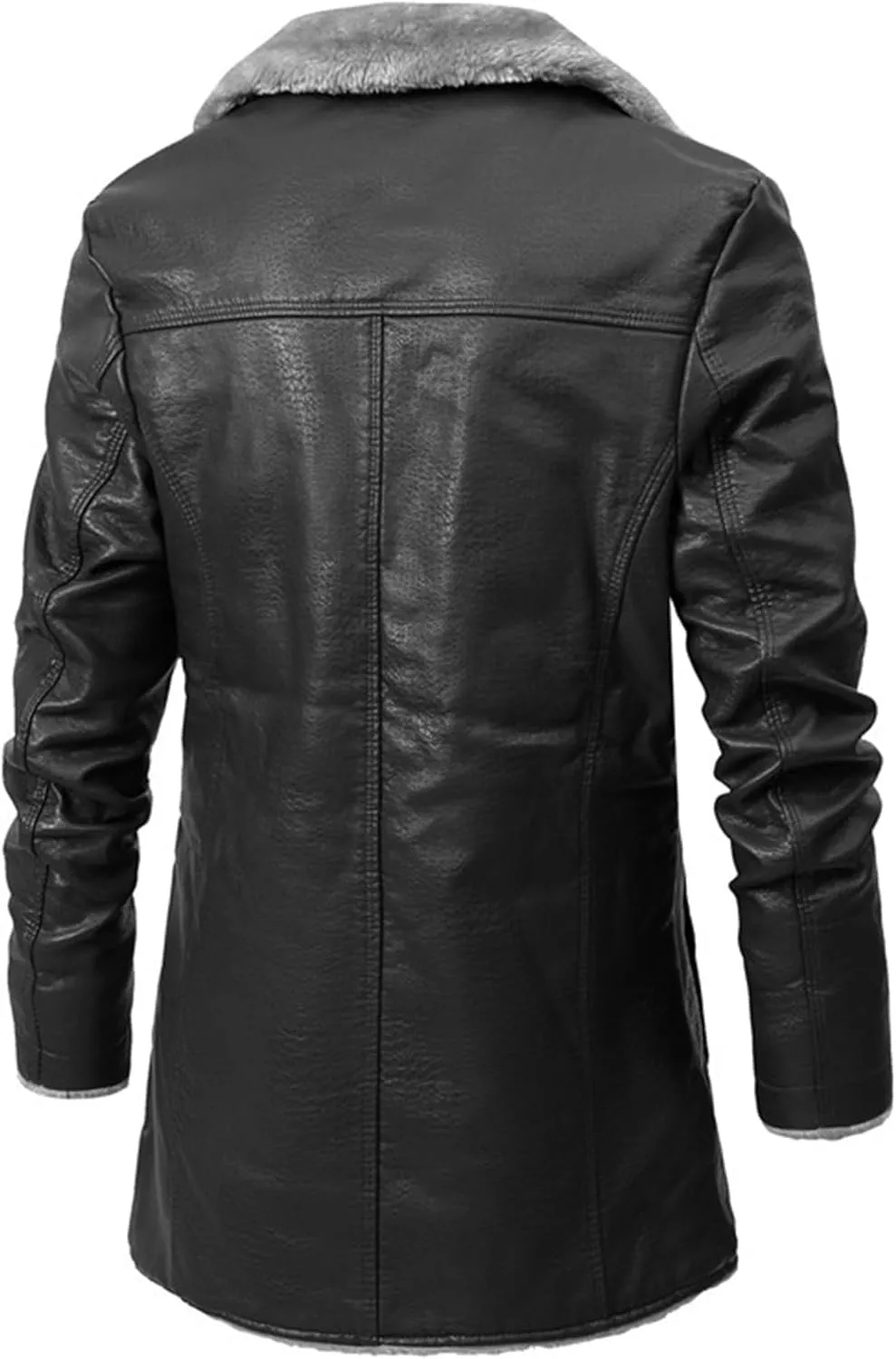 Maiyifu-GJ Men's Faux Leather Jacket Motorcycle Biker Coat Mid-length Overcoat Fleece Lined Leather Jacket Windbreaker