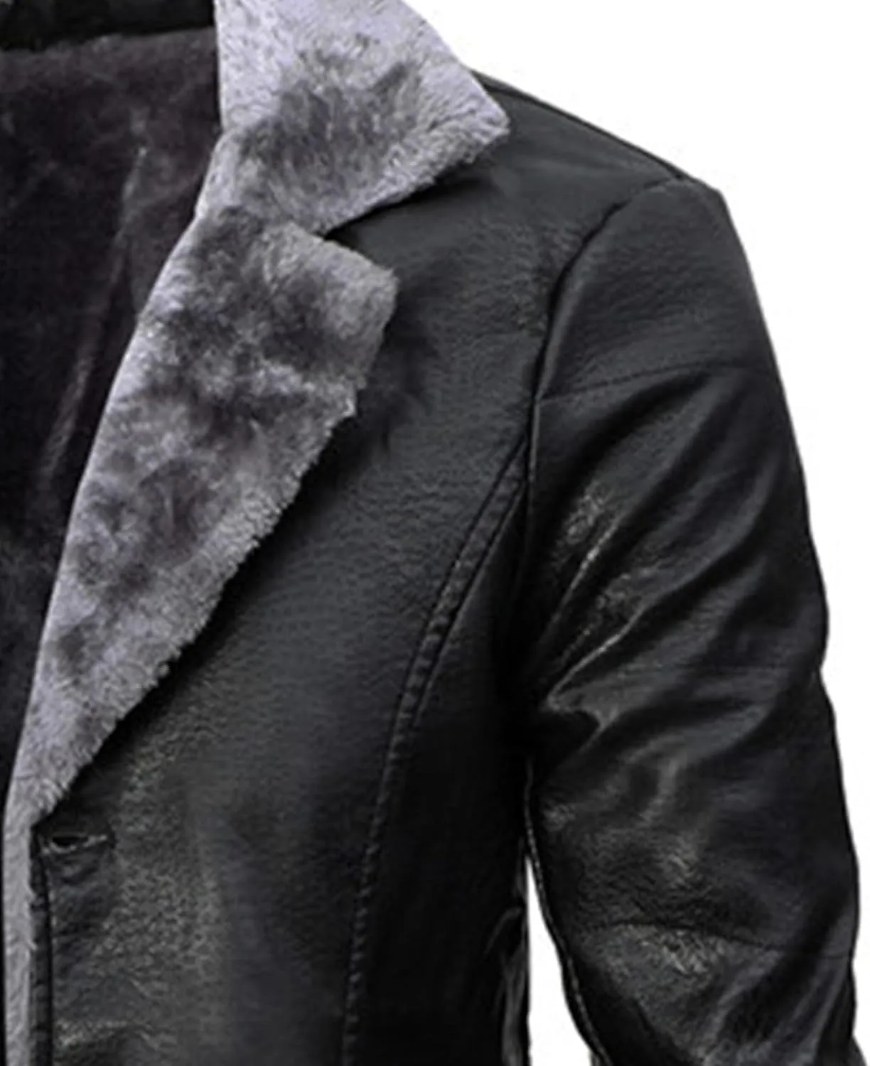 Maiyifu-GJ Men's Faux Leather Jacket Motorcycle Biker Coat Mid-length Overcoat Fleece Lined Leather Jacket Windbreaker
