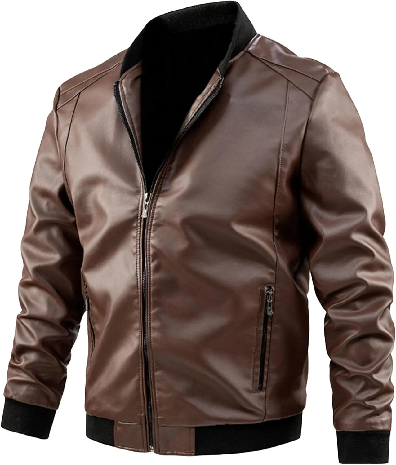 Maiyifu-GJ Men's Lightweight Faux Leather Jacket Casual Slim Fit Motorcycle Leather Jacket Spring Fall Zipper Coat Outerwear
