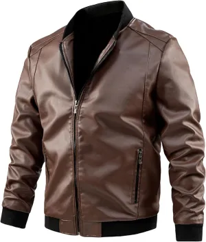 Maiyifu-GJ Men's Lightweight Faux Leather Jacket Casual Slim Fit Motorcycle Leather Jacket Spring Fall Zipper Coat Outerwear