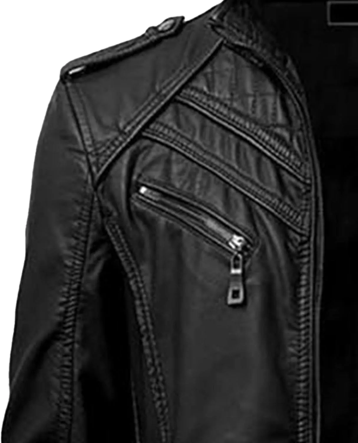 Maiyifu-GJ Men's Vintage Faux Leather Jacket Casual Stand Collar Leather Jacket Lightweight Slim Fit Motorcycle Biker Coat
