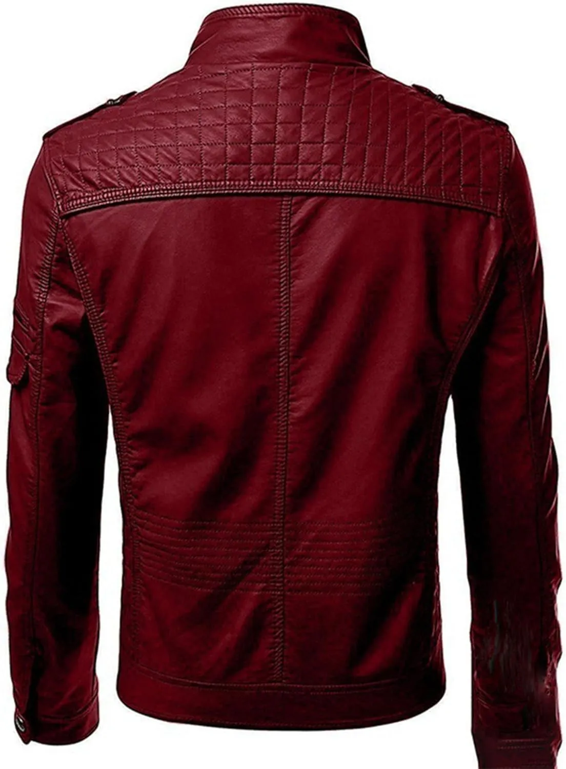Maiyifu-GJ Men's Vintage Faux Leather Jacket Casual Stand Collar Leather Jacket Lightweight Slim Fit Motorcycle Biker Coat