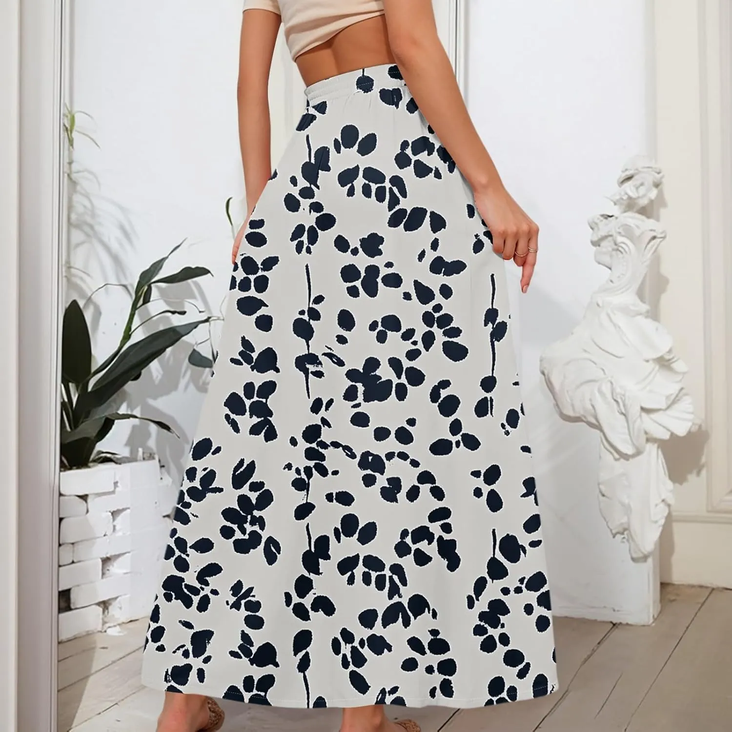 Maxi Floral Flare Skirts for Women 2025 Boho High Elastic Waist Long Flowy Smocked A Line Skirt Skort with Pockets