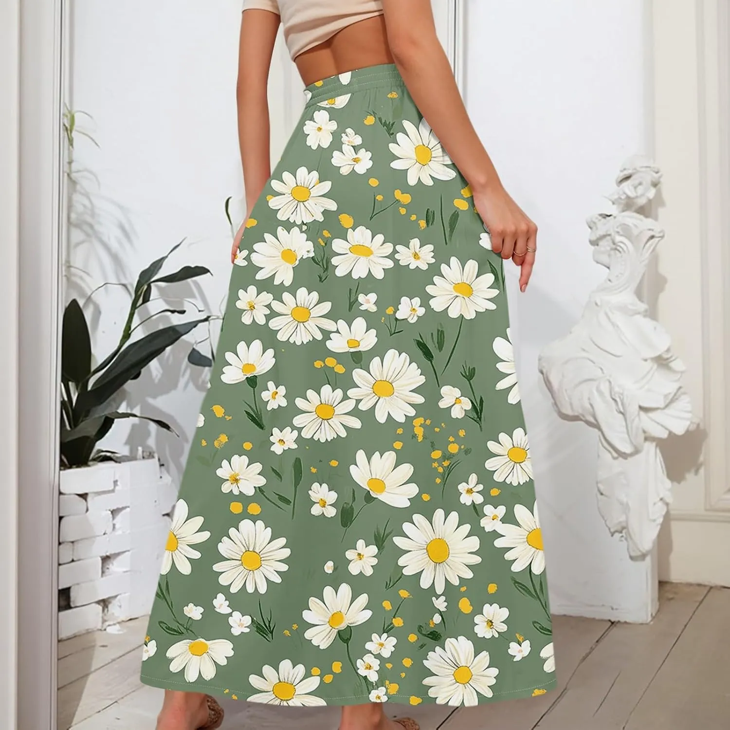 Maxi Floral Flare Skirts for Women 2025 Boho Long Flowy Smocked High Elastic Waist A Line Skirt Skort with Pockets