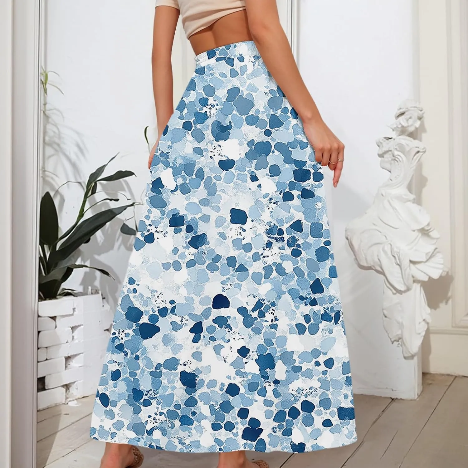 Maxi Floral Flare Skirts for Women 2025 Boho Long Flowy Smocked High Elastic Waist A Line Skirt Skort with Pockets