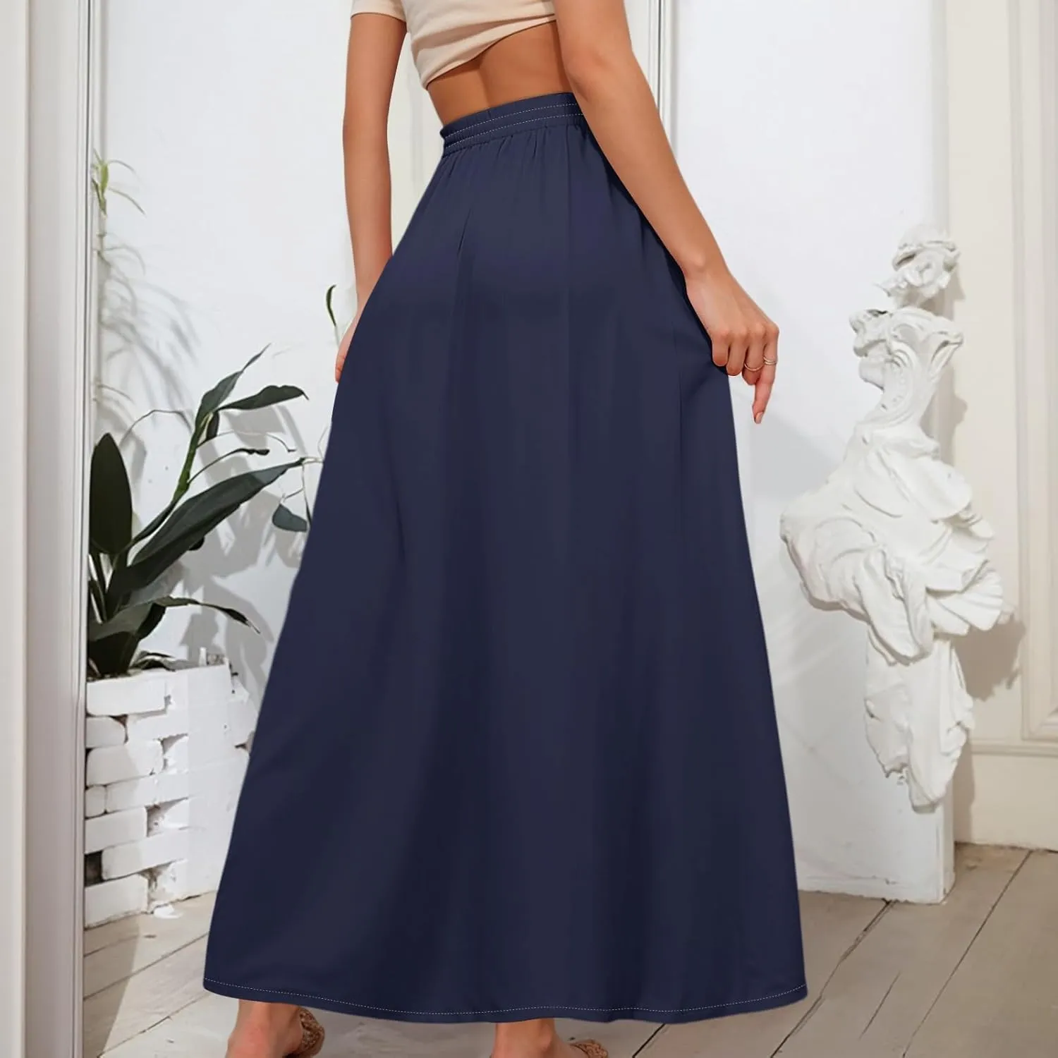 Maxi Floral Flare Skirts for Women 2025 Boho Long Flowy Smocked High Elastic Waist A Line Skirt Skort with Pockets