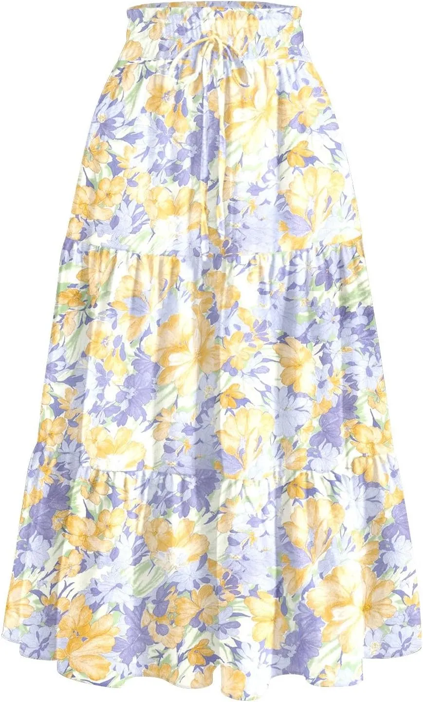 Maxi Skirt Plus Size for Women High Waist Flowy A-Line Long Skirt Summer Trend
