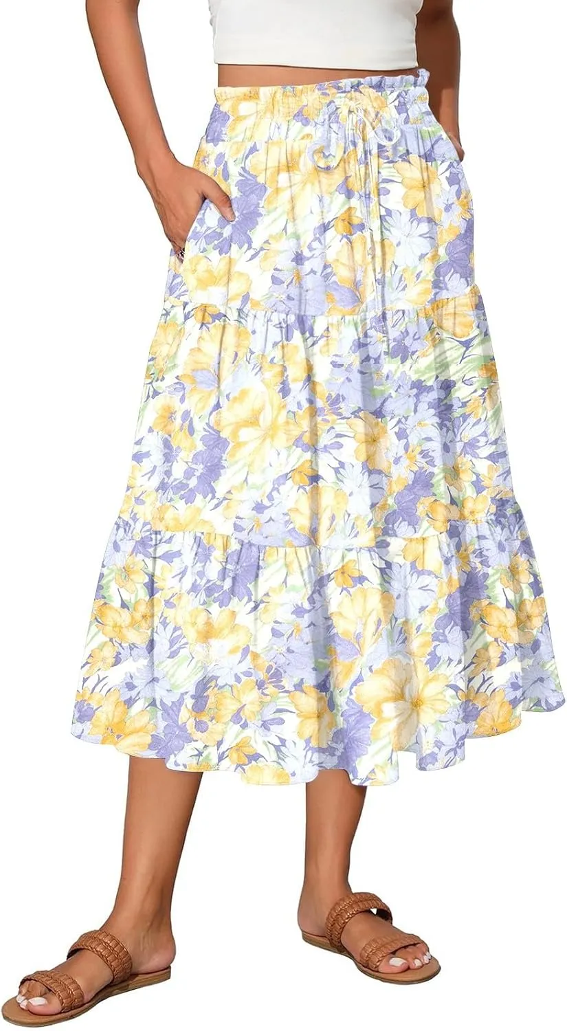 Maxi Skirt Plus Size for Women High Waist Flowy A-Line Long Skirt Summer Trend