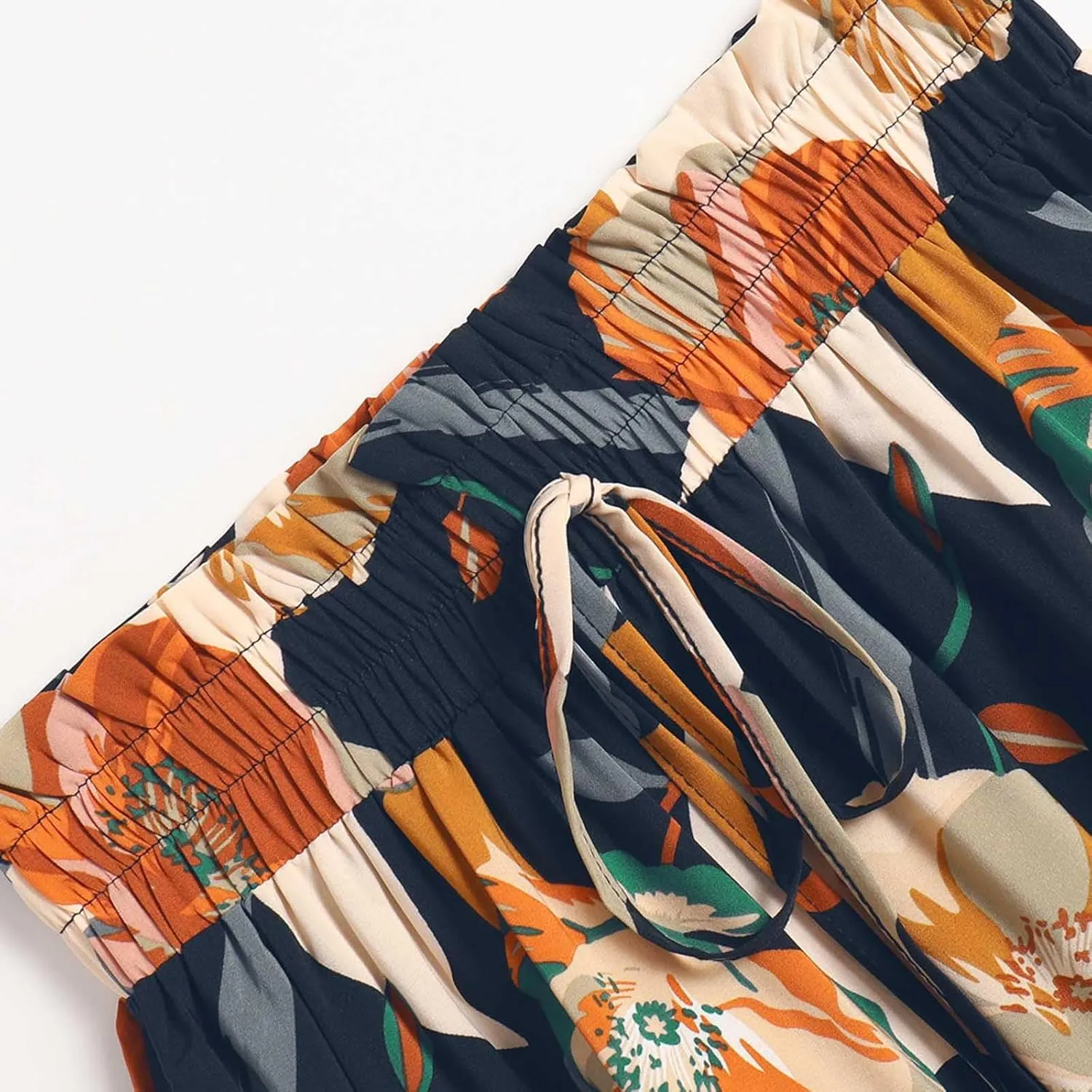 Maxi Skirts for Women Boho Floral Print Tiered Flowy Skirt Vacation Elastic Drawstring Waist A Line Pleated Skirt