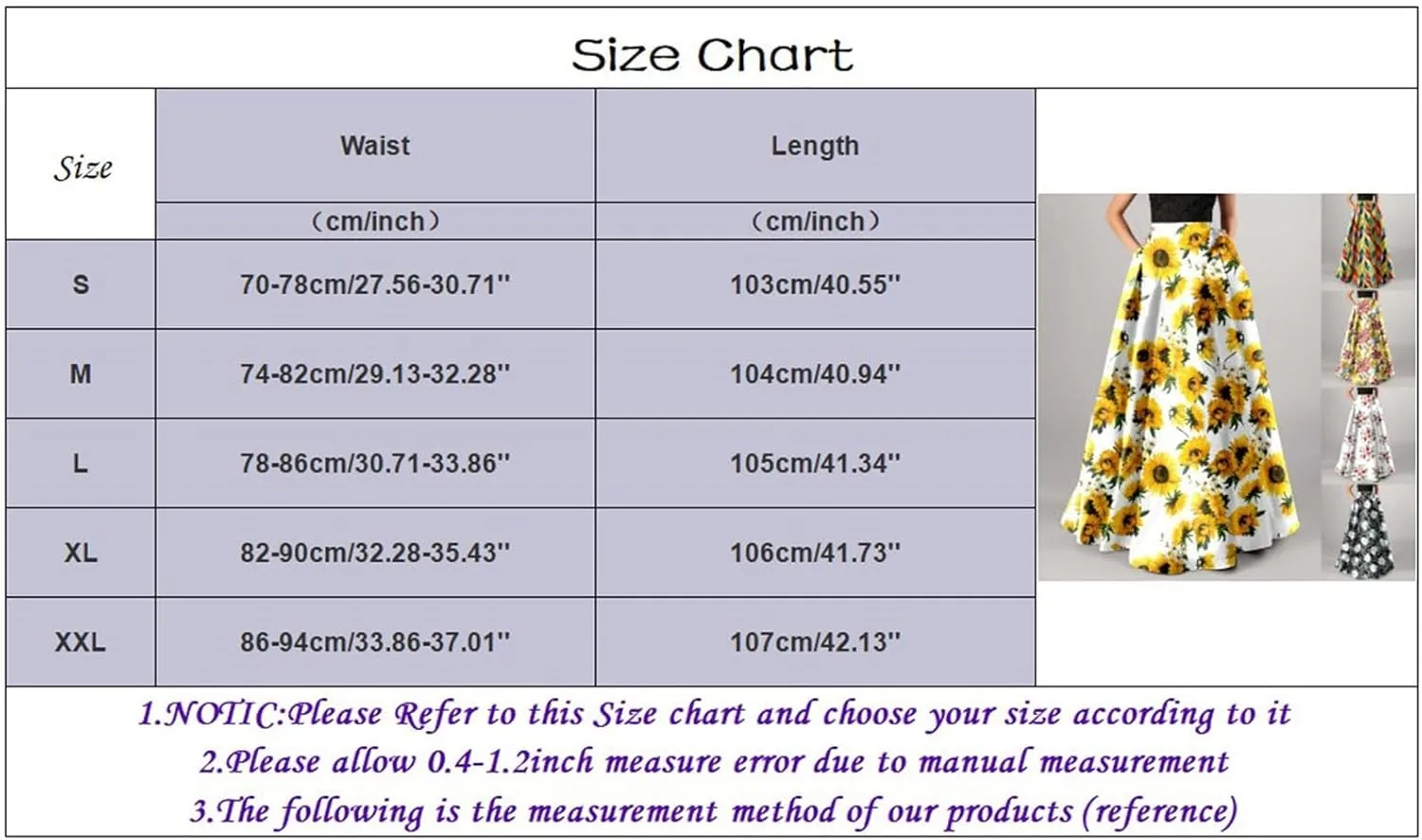 Maxi Skirts for Women Summer Floral Print Boho Long Elastic Waist Dress Beach Vacation Outfit Clothes with Pockets