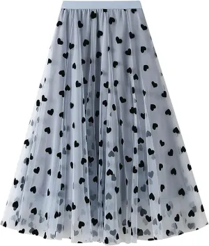 Maxi Skirts for Women Summer Lightweight Love Graphic Print Mesh Sheer A-Line Loose Long Skirt Ladies Trendy Clothes