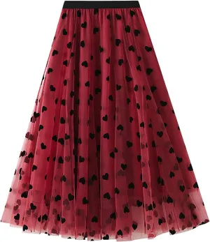 Maxi Skirts for Women Summer Lightweight Love Graphic Print Mesh Sheer A-Line Loose Long Skirt Ladies Trendy Clothes