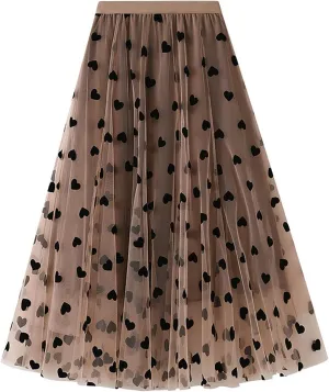 Maxi Skirts for Women Summer Lightweight Love Graphic Print Mesh Sheer A-Line Loose Long Skirt Ladies Trendy Clothes