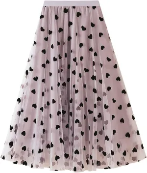 Maxi Skirts for Women Summer Lightweight Love Graphic Print Mesh Sheer A-Line Loose Long Skirt Ladies Trendy Clothes