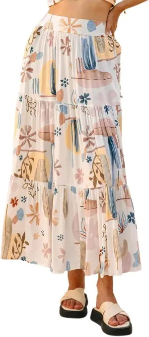 Maxi Skirts for Women Trendy High Waisted Tiered Pleated Skirt A-Line Boho Flowy Beach Skirt Cover Ups for Vacation