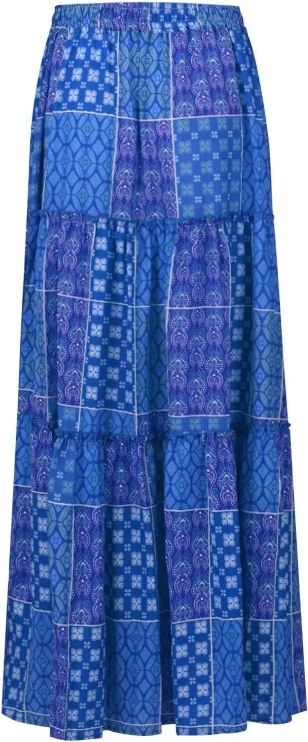 Maxi Skirts for Women,Boho Flowy Skirts Trendy 2025 Summer Vacation Elastic High Waist Drawstring Ruffle Hem