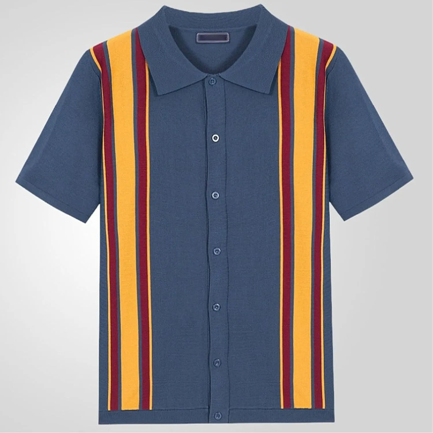 Men Classic Single Breasted Trendy Polo Shirts Striped Color Block Cardigan Tops Summer Loose Lapel Business Shirt