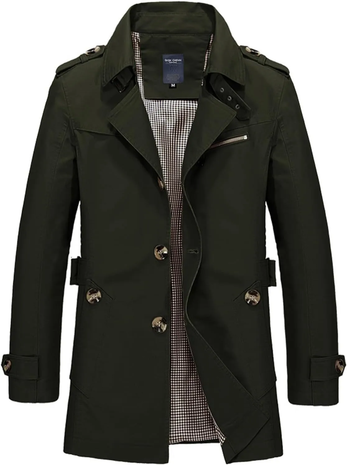 Men Cotton Peacoat Trendy Single Breasted Notch Collar Trench Coat Oversize Business Work Windproof Jacket with Belt