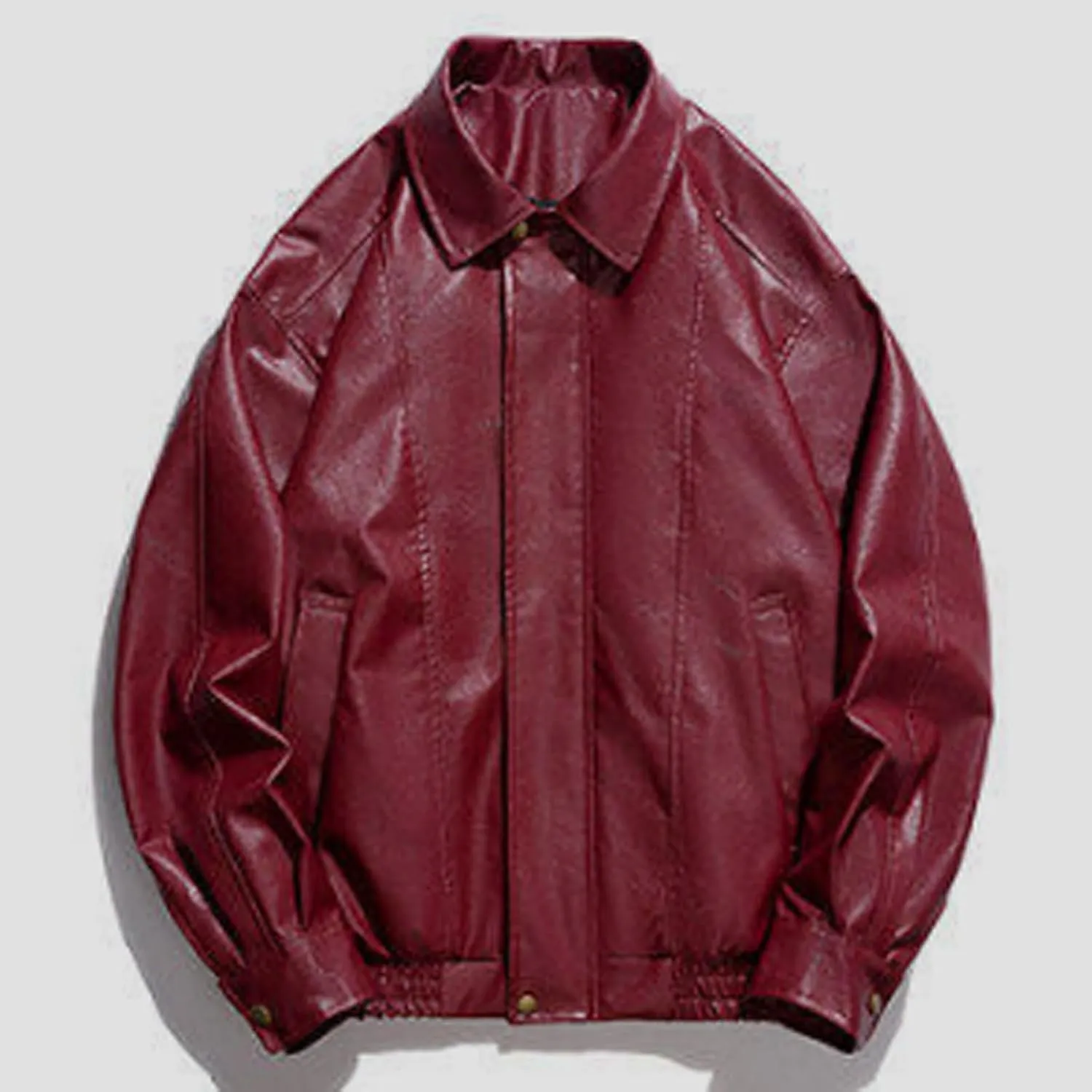 Men Faux Leather Biker Jacket Plus Size Loose Ziper Waterproof Windproof Motorcycle Jacket Lightweight Punk Slim Coat