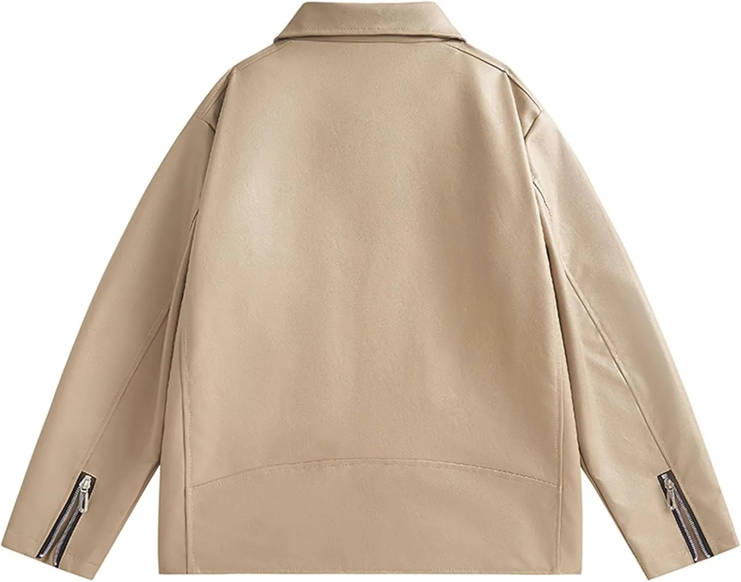 Men Faux Leather Jacket Lapel Collar Motorcycle Irregular Zip Long Sleeve Motor Biker Short Coat Jackets with Pocket