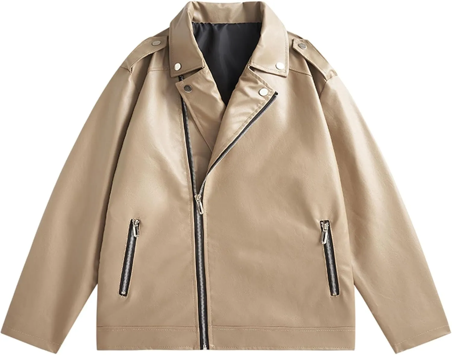 Men Faux Leather Jacket Lapel Collar Motorcycle Irregular Zip Long Sleeve Motor Biker Short Coat Jackets with Pocket