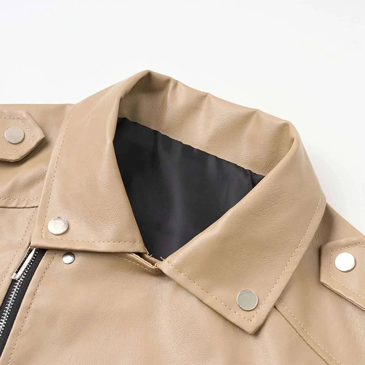 Men Faux Leather Jacket Lapel Collar Motorcycle Irregular Zip Long Sleeve Motor Biker Short Coat Jackets with Pocket