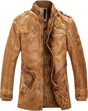 Men Faux Leather Jackets Vintage Distressed Zipper Button Biker Coat Lightweight Racer Motorcycle Jackets with Belt