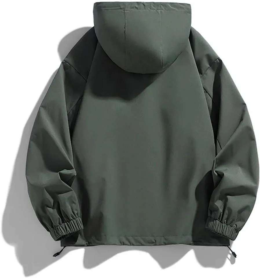 Men Jacket Hooded Trench Coats Long Sleeves For Warm Outerwear Zipper Lightweight Tops
