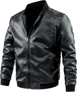 Men Leather Jacket Casual Solid Coat Simple Sports Zipper Coat Jacket Motorcycle Lightweight Faux Leather Outwear