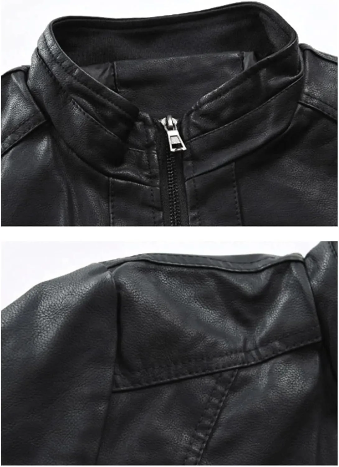 Men Leather Jacket Casual Stand Collar Full Zip Motorcycle PU Leather Jacket Coat Male Outerwear