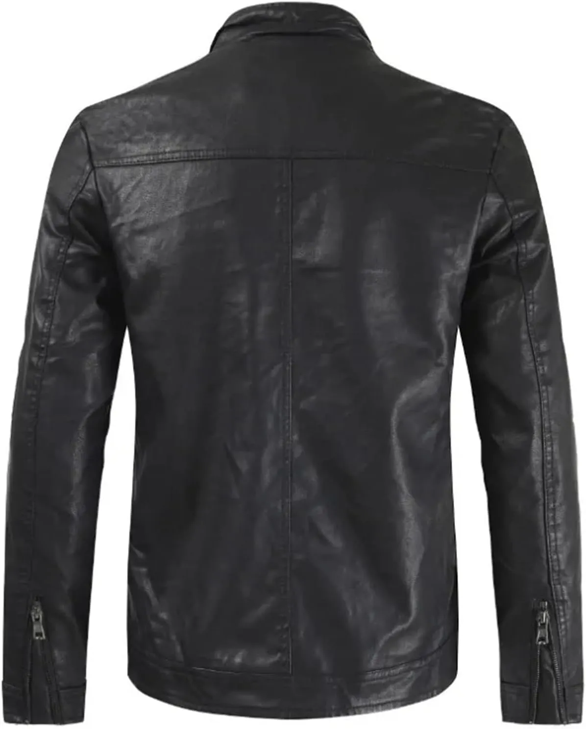 Men Leather Jacket Casual Stand Collar Full Zip Motorcycle PU Leather Jacket Coat Male Outerwear