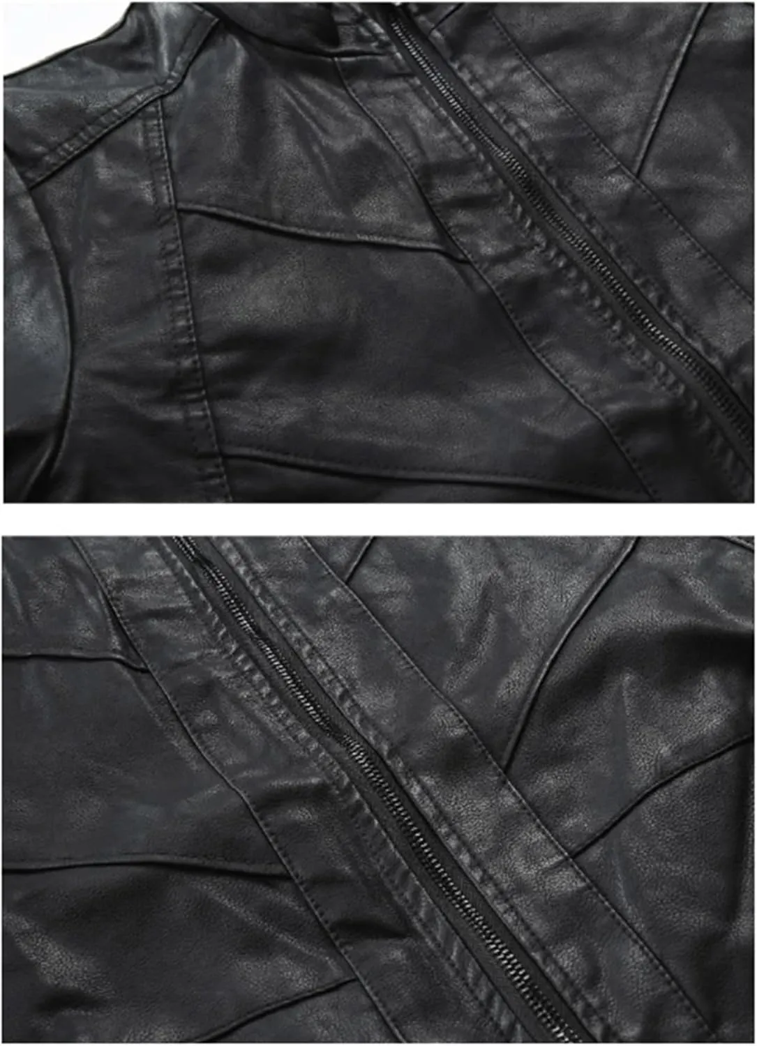 Men Leather Jacket Casual Stand Collar Full Zip Motorcycle PU Leather Jacket Coat Male Outerwear