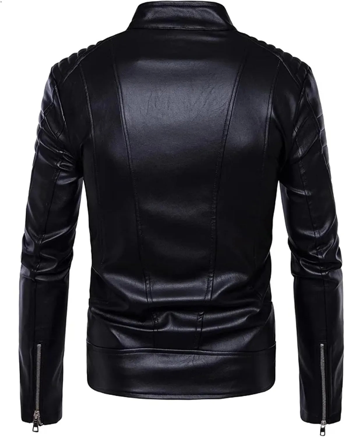 Men Leather Jacket Winter Black PU Leather Jacket Fashion Multi-Zipper Stand Collar Motorcycle Leather Coat