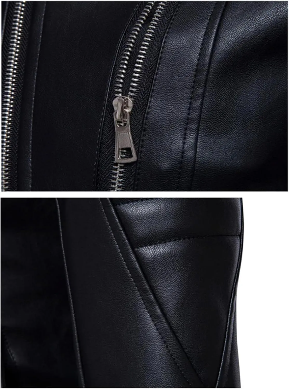 Men Leather Jacket Winter Black PU Leather Jacket Fashion Multi-Zipper Stand Collar Motorcycle Leather Coat