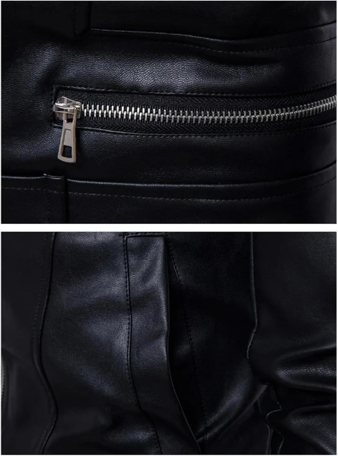 Men Leather Jacket Winter Black PU Leather Jacket Fashion Multi-Zipper Stand Collar Motorcycle Leather Coat