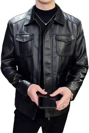 Men Motorcycle Leather Jacket Soft Thin Slim Leather Jacket