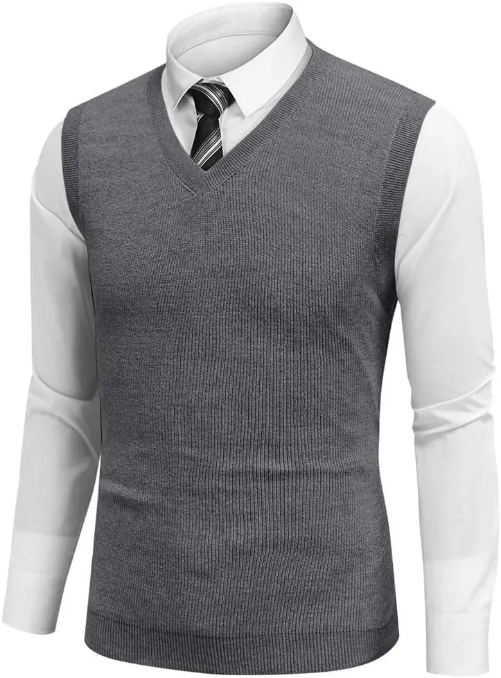 Men Sleeveless Vest Spring Autumn Solid Color Knitted Vest Business Work Sweater Tank