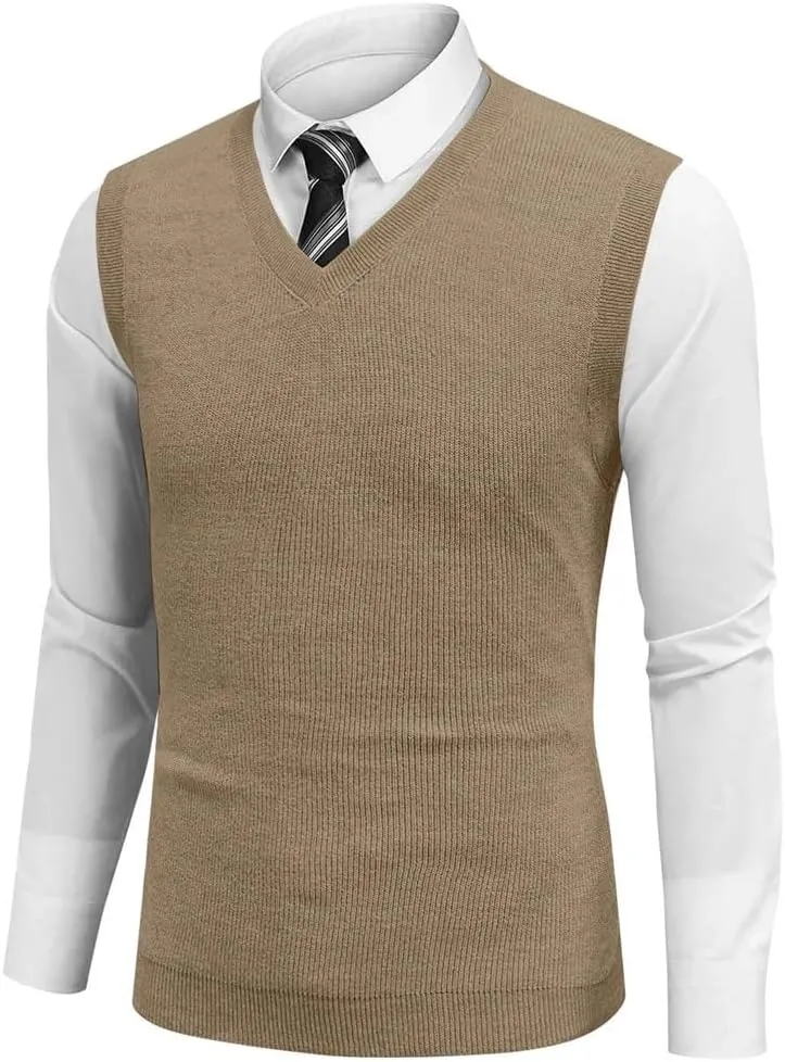Men Sleeveless Vest Spring Autumn Solid Color Knitted Vest Business Work Sweater Tank