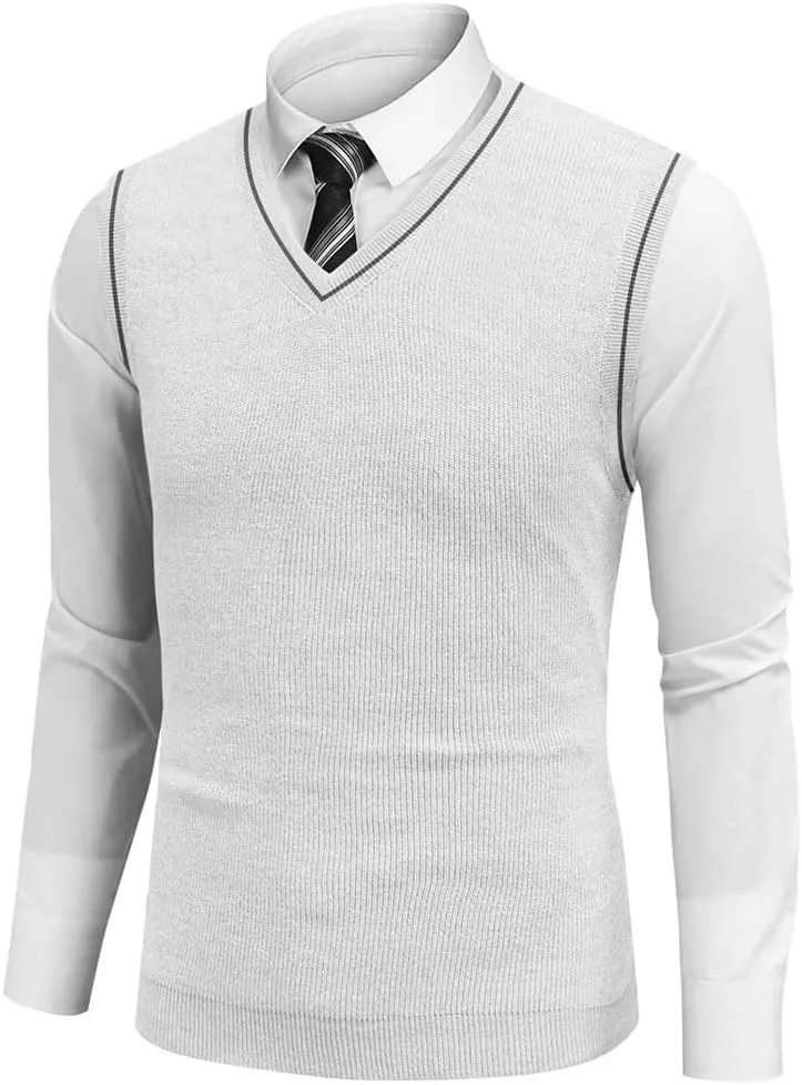 Men Sleeveless Vest Spring Autumn Solid Color Knitted Vest Business Work Sweater Tank