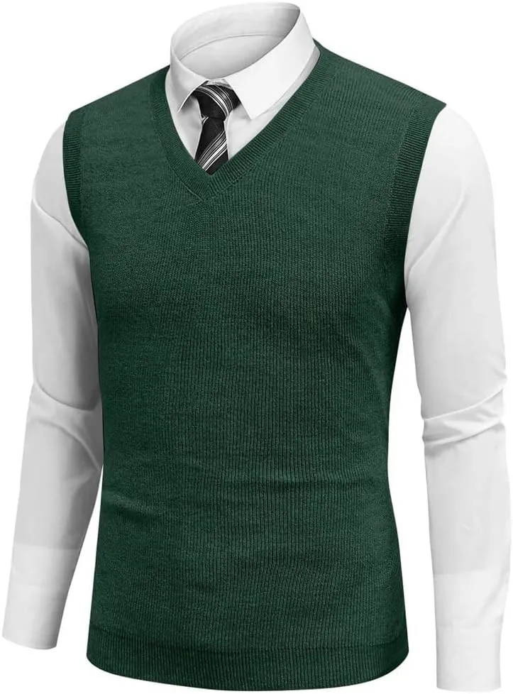 Men Sleeveless Vest Spring Autumn Solid Color Knitted Vest Business Work Sweater Tank